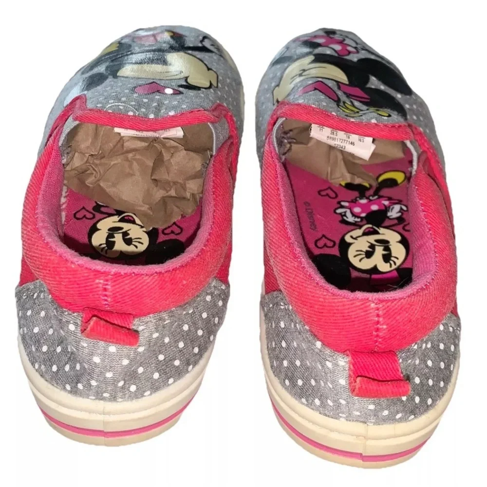 Disney Girls Minnie & Mickey Mouse Kissing Slip on Sneakers Gray Pink Sz.11 S277